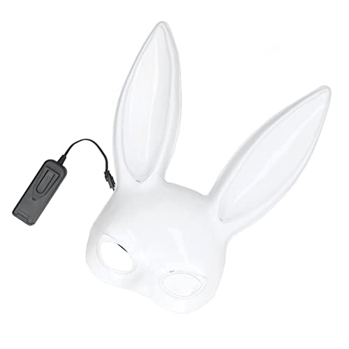 Bonbela Kaninchen -Maskerade -Maske Halbgesicht Rabbit Maske Weißer Plastik mit 3 Verstellbaren Leichten Zahnrädern für die Halloween -Party des Nachtclubs (mit transparentem blauem Licht) von Bonbela