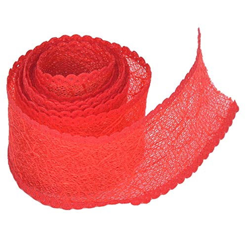 Bonbela Ribbon Dekoratives Band Weihnachtsbahn 4 Meter Polyester Rotes Spitzen für DIY Hair Bows Geschenkverpackung Hochzeitsfeier Dekorationen (Stil 5) von Bonbela