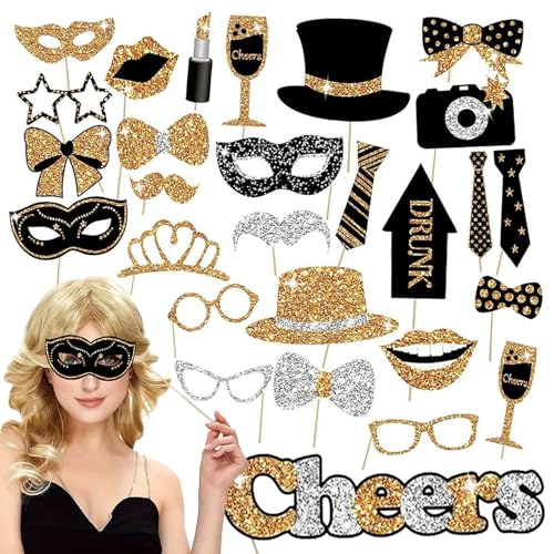 BondEron 30 Stück Lustige Fotorequisiten Set für Fotobox, Accessoires & Zubehör für Geburtstag Party Hochzeit, Gold Design BondEron 30 Stück Lustige Fotorequisiten Set für Fotobox, Accessoires & Zubehör für Geburtstag Party Hochzeit, Gold Design von BondEron