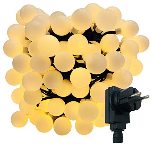 180-er XXL Party-Lichterkette | strombetrieben | 17,9m + Zuleitung | IP44 Innen- und Außenbereich | Deko | Weihnachten | Sommerlichterkette | Gartenlichterkette | Kugel-Lichterkette (Warm-Weiß) von Bonetti