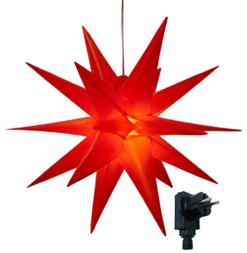 Bonetti 3D Leuchtstern inkl. warm-weißer LED Beleuchtung | für Innen und Außen geeignet | hängend | 7,5 m Zuleitung (rot, ca. 57x44x48 cm (Netzstecker)) von Bonetti