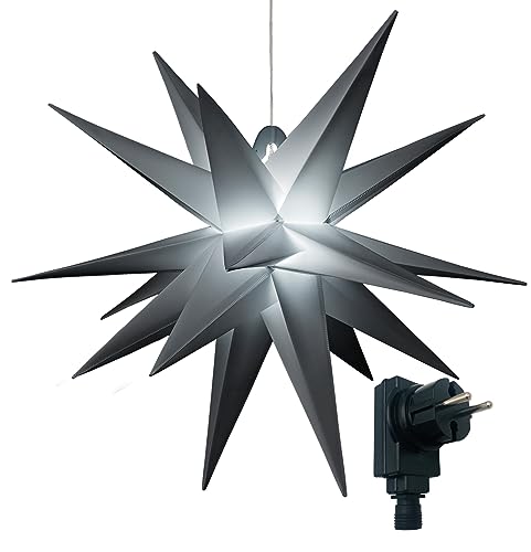 Bonetti 3D Leuchtstern inkl. warm-weißer LED Beleuchtung | für Innen und Außen geeignet | hängend | 7,5 m Zuleitung (grau, ca. 57x44x48 cm) von Bonetti