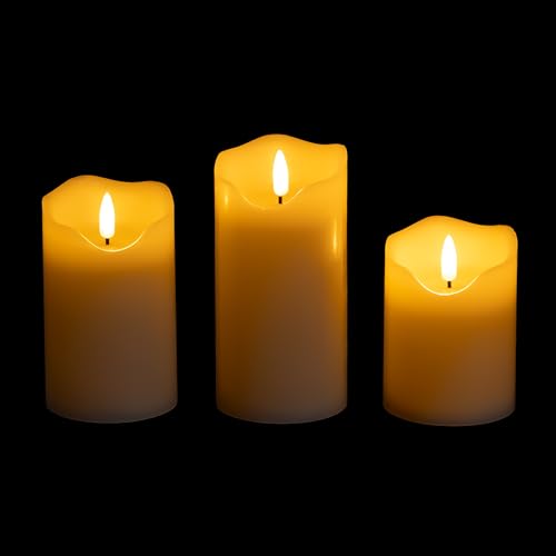 Bonetti Echtwachs LED Kerzen mit Timer, 3er Set, realistische 3D Docht, Flamme mit Flacker-Effekt, 3 Größen, Ø 7,5 cm, flammenlose Kerzenlichter von Bonetti