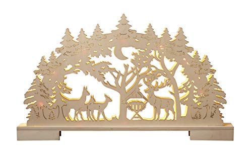 Bonetti LED Lichterbogen - Schwibbogen aus echtem Holz | mit 10 Led beleuchtet | warm-weiß | mit Timerfunktion | kabellos (Wald mit Futtekrippe) von Bonetti