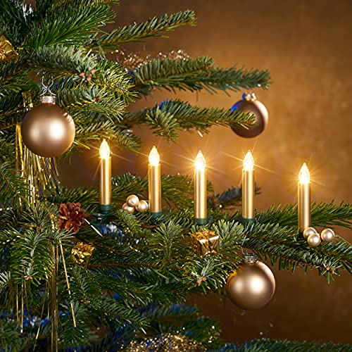 Christbaumkerzen mit Fernbedienung | Komplett-Set | flammenlose LED Kerzen, perfekte Alternative zur Lichterkette (12er Set, gold) von Bonetti