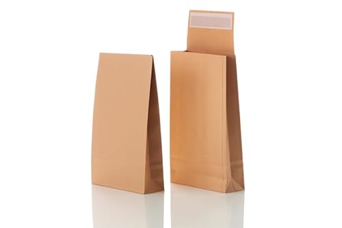Bong Faltentasche B5 (250 Stück), haftklebende Faltentaschen mit Klotzboden und Seitenfalte, Versandtaschen aus braunem Kraftpapier, 250 x 176 x 30 mm, 110g/m² von Bong GmbH