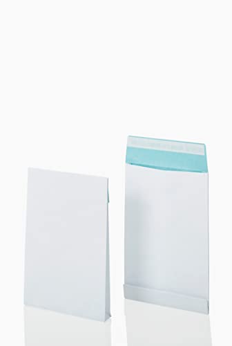 Bong Faltentasche C4 (125 Stück), haftklebende Faltentaschen mit Klotzboden, fadenverstärkte weiße Versandtaschen mit blauem Innendruck, 324x229x40 mm, 130g/m² von BONG