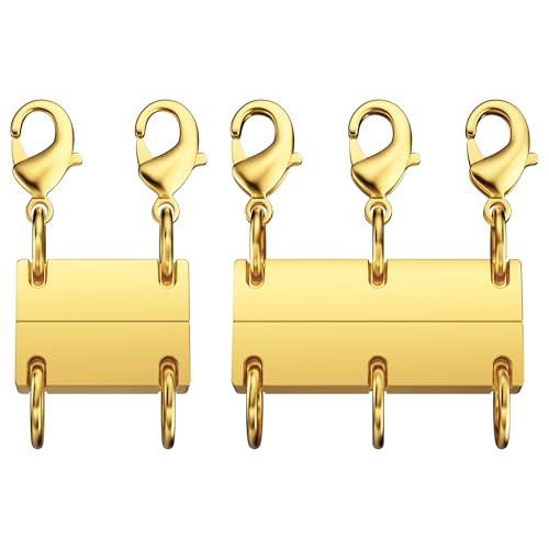 Bonison Halsketten-Schicht-Verschluss – 18 Karat Gold Mehrfach-Halsketten-Verschlussset, magnetischer Kettentrenner & Verlängerung für Frauen, Doppel- und Dreifach-Verschluss für Schichten von Bonison