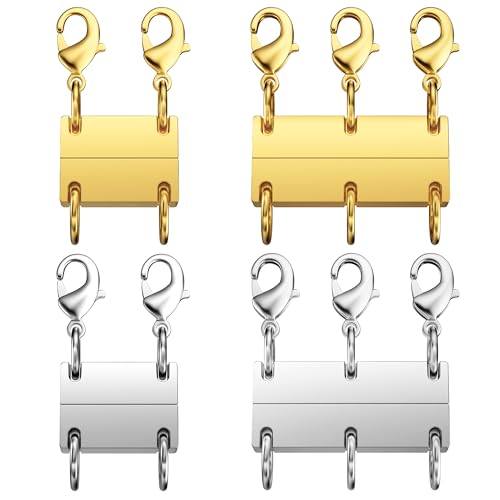 Ketten-Verschluss – 18 Karat Gold-Trennzeichen für Schichtung, magnetische Mehrfachverschlüsse und Verschlüsse für Frauen, Kettenverlängerung (4 Stück/Gold + Silber) von Bonison