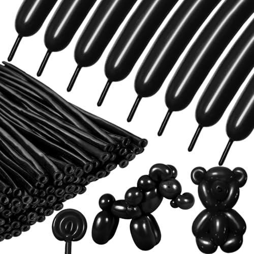 Modellierballons 100 Stück Schwarz 260Q Lange Verdrehung Ballon Latex Magische Ballons für Halloween Party Geburtstag Hochzeit Clown Dekorationen (Schwarze Ballons) von Bonjle