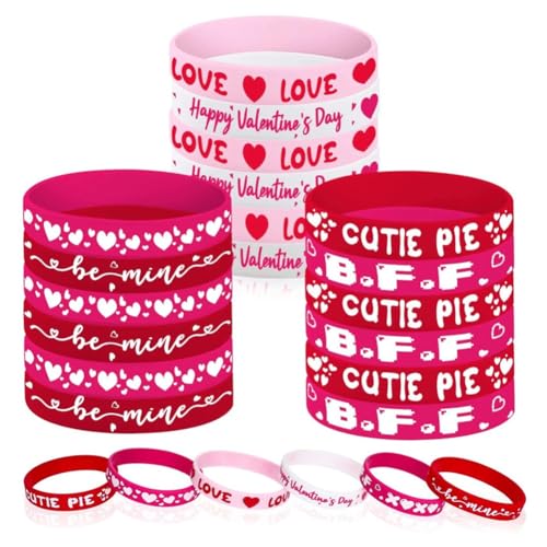 Bonkshire 24 StüCk Valentinstag-Partygeschenke SilikonarmbäNder Rosa Rot Liebesherz-ArmbäNder für Kinder Erwachsene Geschenk (6 ) von Bonkshire