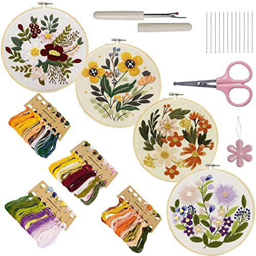 Bonroy 4 Sets Stickset für Anfänger, Stickset für Kunst, Handwerk, handliches Nähen, inklusive Stickkleidung mit Muster, Stickrahmen, Anleitung, Farbfäden, Nadelset Bonroy 4 Sets Stickset für Anfänger, Stickset für Kunst, Handwerk, handliches Nähen, inklusive Stickkleidung mit Muster, Stickrahmen, Anleitung, Farbfäden, Nadelset von Bonroy