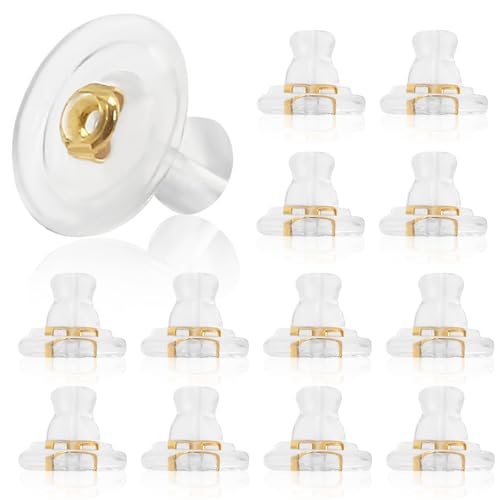 Bonsicoky 16 Stück Silikon-Ohrring-Verschlüsse mit 18-karätigem Gold-Verschluss-Design – ideal für schwere Ohrringe und hängende Ohrstecker, hypoallergen, weiche, transparente Rückseite für Damen und Bonsicoky 16 Stück Silikon-Ohrring-Verschlüsse mit 18-karätigem Gold-Verschluss-Design – ideal für schwere Ohrringe und hängende Ohrstecker, hypoallergen, weiche, transparente Rückseite für Damen und von Bonsicoky