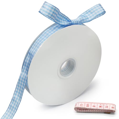 Bonsicoky Klassisches hellblaues und weißes Gingham-Band, 1,6 cm x 45,7 m + 152,4 cm Maßband, ideal für Haar-Accessoires, Picknick-Dekoration und Geburtstagsgeschenkverpackung Bonsicoky Klassisches hellblaues und weißes Gingham-Band, 1,6 cm x 45,7 m + 152,4 cm Maßband, ideal für Haar-Accessoires, Picknick-Dekoration und Geburtstagsgeschenkverpackung von Bonsicoky
