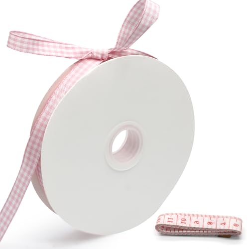 Bonsicoky Klassisches hellrosa und weißes Gingham-Band, 0,95 cm x 45,7 m + 152,4 cm Maßband, ideal für Haar-Accessoires, Picknick-Dekoration und Geburtstagsgeschenkverpackung Bonsicoky Klassisches hellrosa und weißes Gingham-Band, 0,95 cm x 45,7 m + 152,4 cm Maßband, ideal für Haar-Accessoires, Picknick-Dekoration und Geburtstagsgeschenkverpackung von Bonsicoky