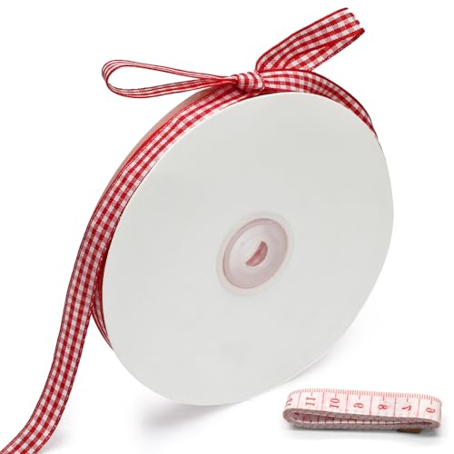 Bonsicoky Klassisches rotes und weißes Gingham-Band, 0,95 cm x 45,7 m + 152,4 cm Maßband, ideal für Haar-Accessoires, Picknick-Dekoration und Geburtstagsgeschenkverpackung Bonsicoky Klassisches rotes und weißes Gingham-Band, 0,95 cm x 45,7 m + 152,4 cm Maßband, ideal für Haar-Accessoires, Picknick-Dekoration und Geburtstagsgeschenkverpackung von Bonsicoky