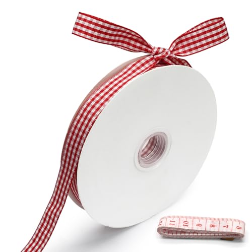 Bonsicoky Klassisches rotes und weißes Gingham-Band, 1,6 cm x 45,7 m + 152,4 cm Maßband, ideal für Haar-Accessoires, Picknick-Dekoration und Geburtstagsgeschenkverpackung Bonsicoky Klassisches rotes und weißes Gingham-Band, 1,6 cm x 45,7 m + 152,4 cm Maßband, ideal für Haar-Accessoires, Picknick-Dekoration und Geburtstagsgeschenkverpackung von Bonsicoky