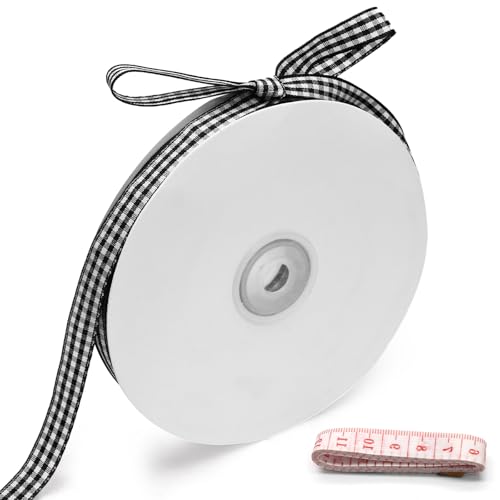 Bonsicoky Klassisches schwarz-weißes Gingham-Band, 0,95 cm x 45,7 m + 152,4 cm Maßband, ideal für Haar-Accessoires, Picknick-Dekoration und Geburtstagsgeschenkverpackung Bonsicoky Klassisches schwarz-weißes Gingham-Band, 0,95 cm x 45,7 m + 152,4 cm Maßband, ideal für Haar-Accessoires, Picknick-Dekoration und Geburtstagsgeschenkverpackung von Bonsicoky