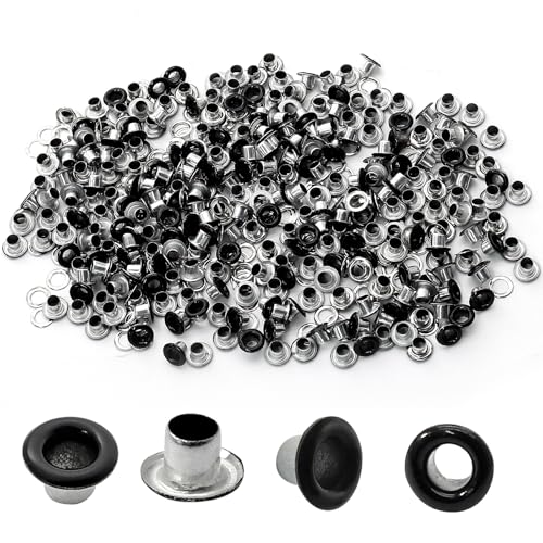 Bonsicoky Ösen mit Unterlegscheiben, 3 mm, selbstklebende Ösen für Leinwand, Schuhe, Kleidung, Stoff, Leder und Taschen, Schwarz, 150 Stück von Bonsicoky