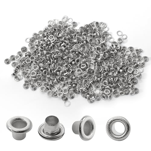 Bonsicoky Ösen mit Unterlegscheiben, 3 mm, selbstklebende Ösen für Leinwand, Schuhe, Kleidung, Stoff, Leder und Taschen, silberfarben, 150 Stück von Bonsicoky