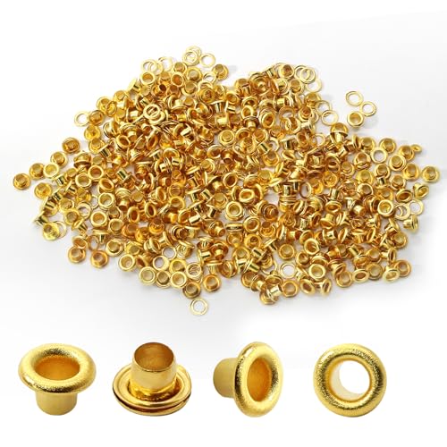 Bonsicoky Ösen mit Unterlegscheiben, 3 mm, selbstschließende Ösen für Leinwand, Schuhe, Kleidung, Stoff, Leder und Taschen, goldfarben, 150 Sets von Bonsicoky