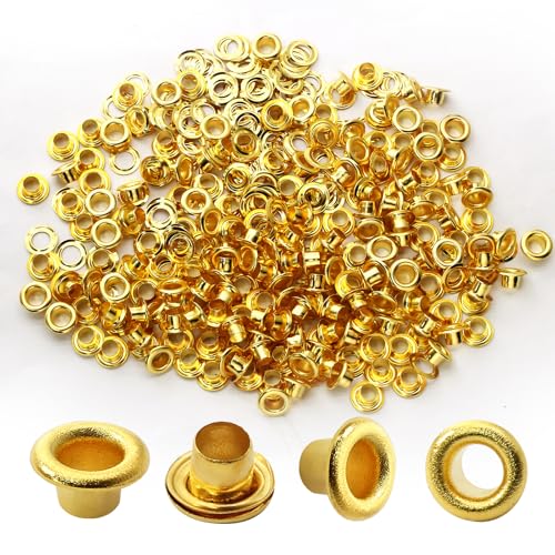 Bonsicoky Ösen mit Unterlegscheiben, 5 mm, selbstschließende Ösen für Leinwand, Schuhe, Kleidung, Stoff, Leder und Taschen, goldfarben, 150 Sets von Bonsicoky