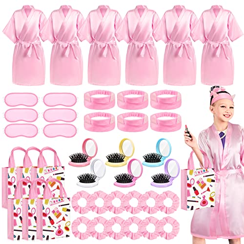Bonuci 6er-Set Spa-Partyzubehör für Mädchen, rosa Spa-Bademäntel, Übernachtungs-Kostüm, Zubehör für Geburtstagspartys, Pink, 12 von Bonuci