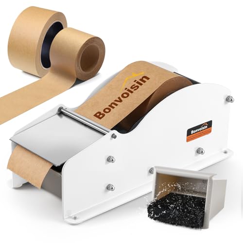 Bonvoisin Wasseraktivierter Klebebandabroller, Manueller Kraftpapierabroller für Klebeband mit 25-90mm Breite, Eisengehäuse, Edelstahlklinge, Wassertank für 3-5 Stunden Betrieb (Original) von Bonvoisin
