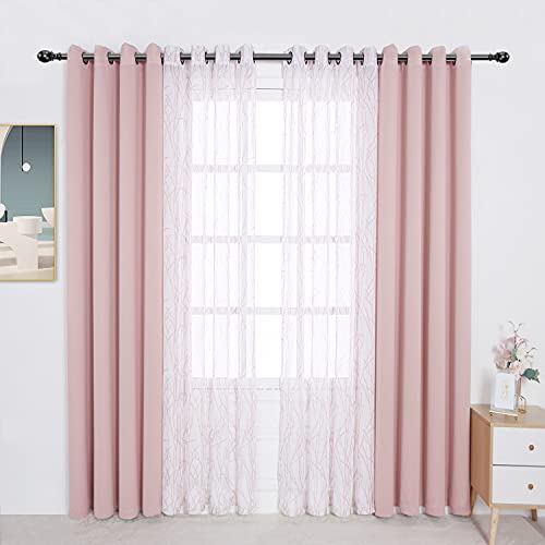 BONZER Mix and Match Vorhänge – 2 Stück Zweig Print Sheer Vorhänge und 2 Stück Verdunkelungsvorhänge für Schlafzimmer Wohnzimmer Ösen Fenster Vorhänge, 137 x 160 cm/Panel, Blush, Set mit 4 Paneelen BONZER Mix and Match Vorhänge – 2 Stück Zweig Print Sheer Vorhänge und 2 Stück Verdunkelungsvorhänge für Schlafzimmer Wohnzimmer Ösen Fenster Vorhänge, 137 x 160 cm/Panel, Blush, Set mit 4 Paneelen von Bonzer