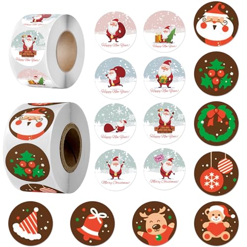 Aufkleber Weihnachten 1000 Stück,Weihnachtssticker Weihnachten Weihnachts Aufkleber Deko,Weihnachtsaufkleber Rund Etiketten Weihnachten kraftpapier selbstklebend Rund Selbstklebende Geschenkaufkleber von Booaee