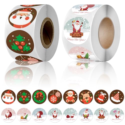 Aufkleber Weihnachten 1000 Stück, Weihnachts Etiketten Aufkleber Weihnachten Merry Christmas,Weihnachtssticker Selbstklebend Sticker Weihnachten für Umschlag Geschenktüten Papiertüten Weihnachtskarten von Booaee