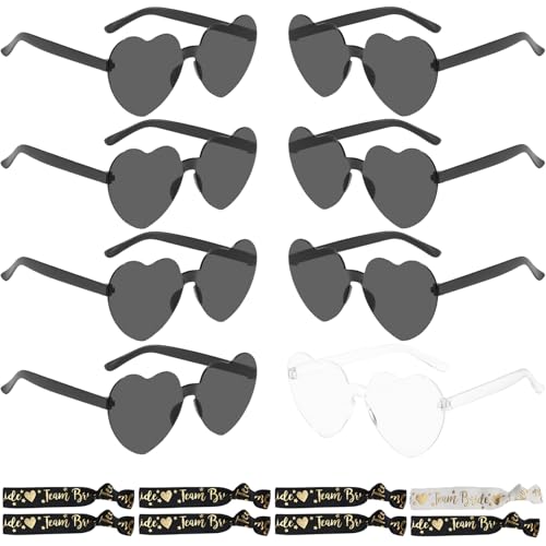 Herzbrille Herz Brille Schleier Jga, 8 Stück Sonnenbrille Herz Partybrille Schleier Braut Bachelorette Party Accessories, Sonnenbrillen Set Bauchladen Junggesellinnenabschied Frau Accessoires von Booaee