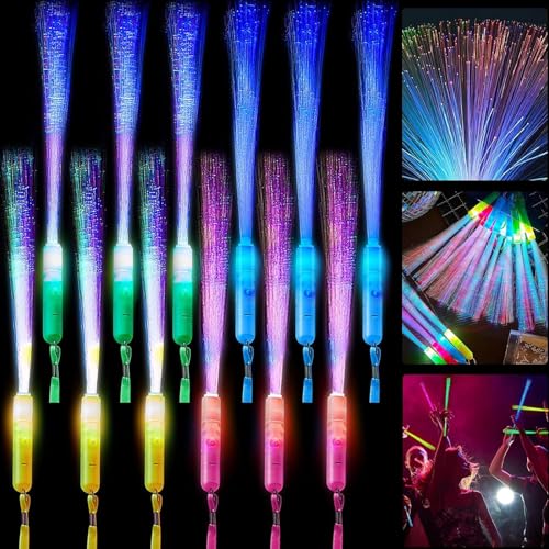 LED Leuchtstäbe,12 Stück Leuchtstäbe Partyzubehör,LED Leuchtstäbe Glasfaser Leuchtwedel Knicklichter Leuchtstab Kinder,3Modi Blinkende für Weihnachten,Mitgebsel Kindergeburtstag,Party,Konzert,Hochzeit von Booaee