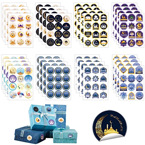 Eid Mubarak Aufkleber, 384 Dots Ramadan Aufkleber, Muslim Party Dekoration Aufkleber,Ramadan Sticker Runde Geschenktüten Etiketten Selbstklebende Siegelaufkleber Geschenke für Eid Mubarak Muslim Party von Booaee