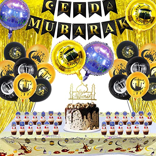 Eid Mubarak Dekoration, 49 Stück Eid Luftballons Ballons Set,Eid Mubarak Party Banner, Ramadan Balloons Deko Mubarak Banner Folienballon,Muslimische Dekorationen Latexballons für Muslime Ramadan Party von Booaee