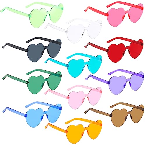 Booaee Herzform Sonnenbrille 12 Stück, Party Brille, Bunte Sonnenbrille, Magische Farben Party Herz Brille, Partybrillen für Fasching Foto Requisiten für Kinder und Erwachsene von Booaee