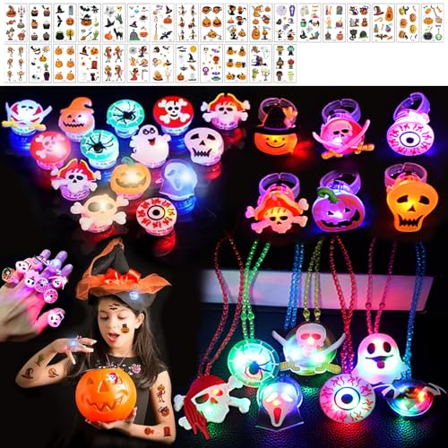 Halloween Mitgebsel Kinder, 48 Stück Halloween Party Favors Led, Halloween Party Kinder Mitgebsel Spielzeug Geschenke, Led Ring Armband Leuchtspielzeug Partyartikel für Halloween Give Aways Kinder von Booaee