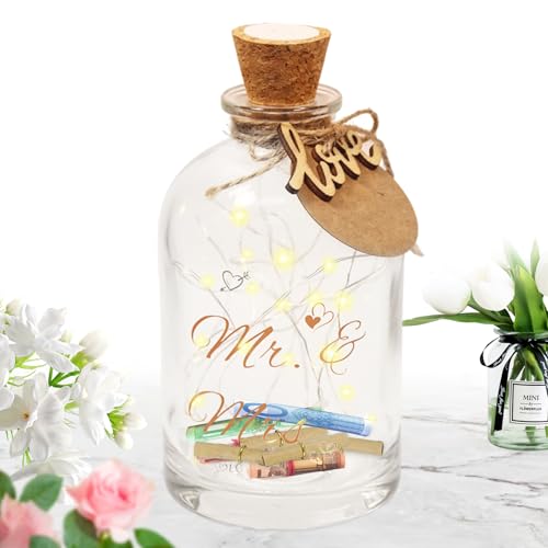 LED Flaschenlicht Hochzeit,Geldgeschenke Hochzeit Verpackungen,LED Flaschenlicht mit Spruch-Mr. & Mrs.,Beleuchtete Flasche mit Korken,Valentinstag Romantisch Deko für Brautpaar Frisch Verliebte von Booaee