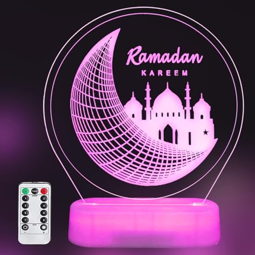 LED Ramadan Lichter Mondlampe,Ramadan Deko Lampe,3D Eid Ramadan Dekorative Fee Licht Laterne Lichter,Mubarak Ramadan LED Lampe,Eid Dekoration Muslim Party Mittelstücke für Urlaub Party Wohnkultur (D) von Booaee