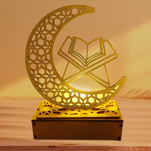 Ramadan Holz Lichter Dekoation, 1 Stück Eid Mubarak Tischdekoration Mond Stern Nachtlichter, Ramadan LED Lampe Mubarak Diy Lampen für Zuhause, Büro, Ramadan Dekoration, Eid Mubarak Geschenke (D) von Booaee