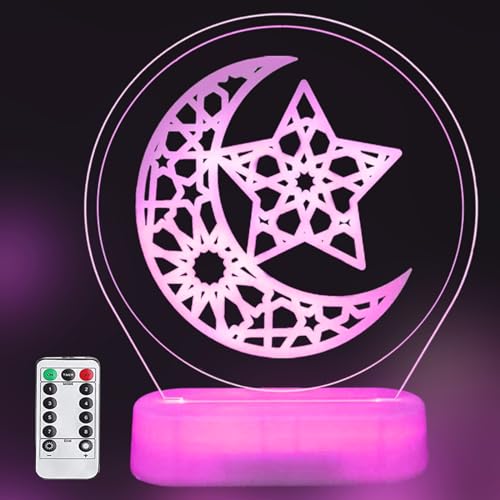 Ramadan Dekoration Lichter, LED Ramadan Deko Lichter Eid Mubarak Licht Mondlampe Lampe Mond und Stern,3D Mubarak Ramadan LED Lampe Eid Dekoration Muslim Party Mittelstücke für Urlaub Party Wohnkultur von Booaee