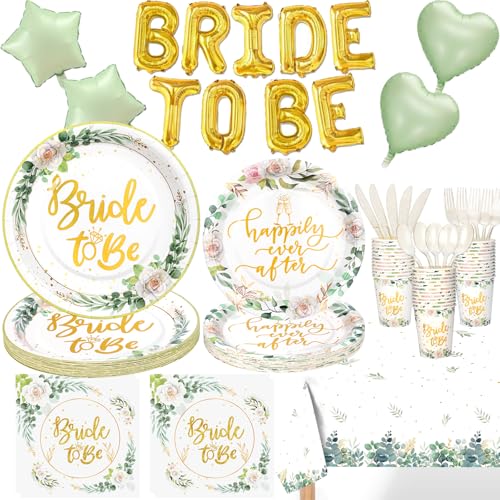 Boocikey Salbeigrün Brautparty-Dekorationen, Junggesellinnenabschied, Dekorationen mit Luftballons, Tischdecken, Brautparty, Teller für Verlobung, Hochzeit, Brautparty, für 25 Gäste Boocikey Salbeigrün Brautparty-Dekorationen, Junggesellinnenabschied, Dekorationen mit Luftballons, Tischdecken, Brautparty, Teller für Verlobung, Hochzeit, Brautparty, für 25 Gäste von Boocikey