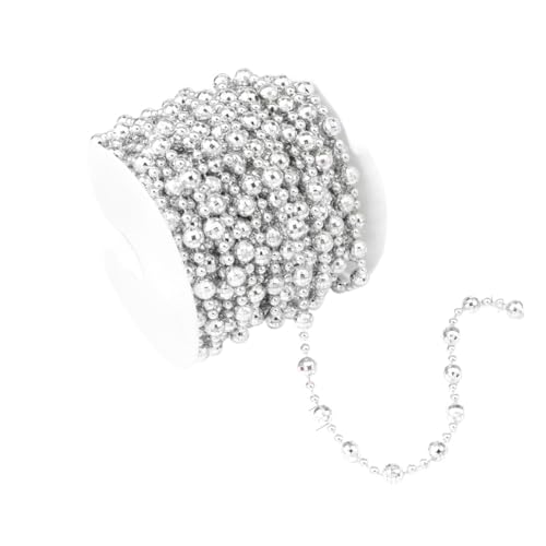 15 m lange Angelschnur, künstliche Perlen, Blumen-Perlenkette für Girlande, Hochzeit, Party, Weihnachtsbaumdekoration, DIY-Haarschmuck (Silber, 15 m) von BooeDareno