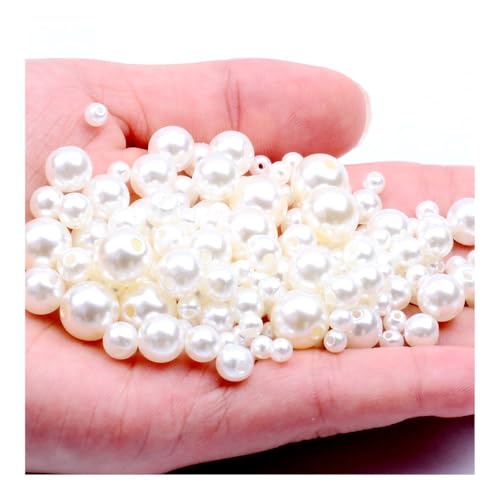 3–12 mm ABS-Imitationsperlen in mehreren Farben, helles gerades Loch, runde Perlen für Schmuckherstellung, Zubehör zur Herstellung von Halsketten, Beige 2,10 mm, 50 Stück von BooeDareno
