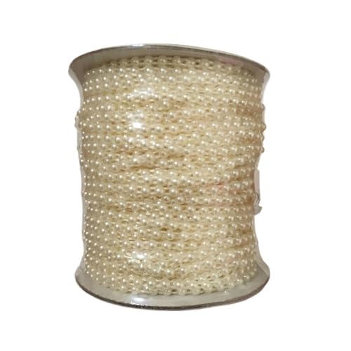 50 Meter/Rolle, halbrund, flache Rückseite, Kunststoff-Perlenbesatz, 4 mm, flache Rückseite, Perlenschnur, Zierkette zum Nähen (Beige) von BooeDareno