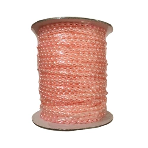50 Meter/Rolle, halbrund, flache Rückseite, Kunststoff-Perlenbesatz, 4 mm, flache Rückseite, Perlenschnur, zum Nähen (Rosa) von BooeDareno