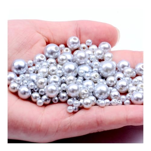 ABS-Imitationsperlen in verschiedenen Farben, 3–12 mm, helles gerades Loch, runde Perlen für Schmuckherstellung, Zubehör (Hellgrau, 16,12 mm, 25 Stück) von BooeDareno