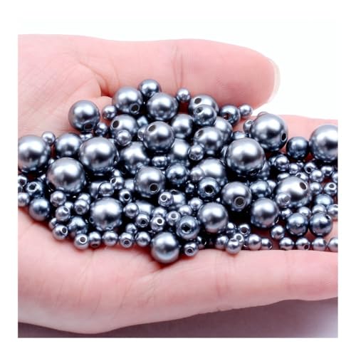 ABS-Imitationsperlen in verschiedenen Farben, 3–12 mm, helles gerades Loch, runde Perlen für Schmuckherstellung, Zubehör (dunkelgrau, 3,6 mm, 200 Stück) von BooeDareno