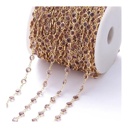 Kristallperlenketten, 1 Meter/Rolle, 6 mm, DIY, Kristallperlen, Halskette, bunt, glänzend, Zirkon, Halskette, Perlenherstellung, Schmuckhandwerk (Violett-Gold) von BooeDareno