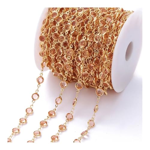 Kristallperlenketten, 1 Meter/Rolle, 6 mm, DIY, Kristallperlen, Halskette, bunt, glänzend, Zirkonia, zur Schmuckherstellung, Schmuckhandwerk (Champagner-Gold) von BooeDareno